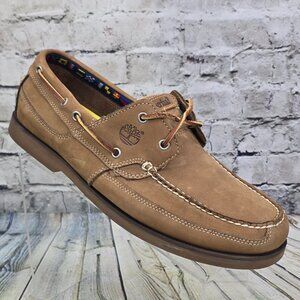 Timberland 2-Eye Boat Shoes Men's 12 W Brown Leather Lace-Up Classic Casual Wide